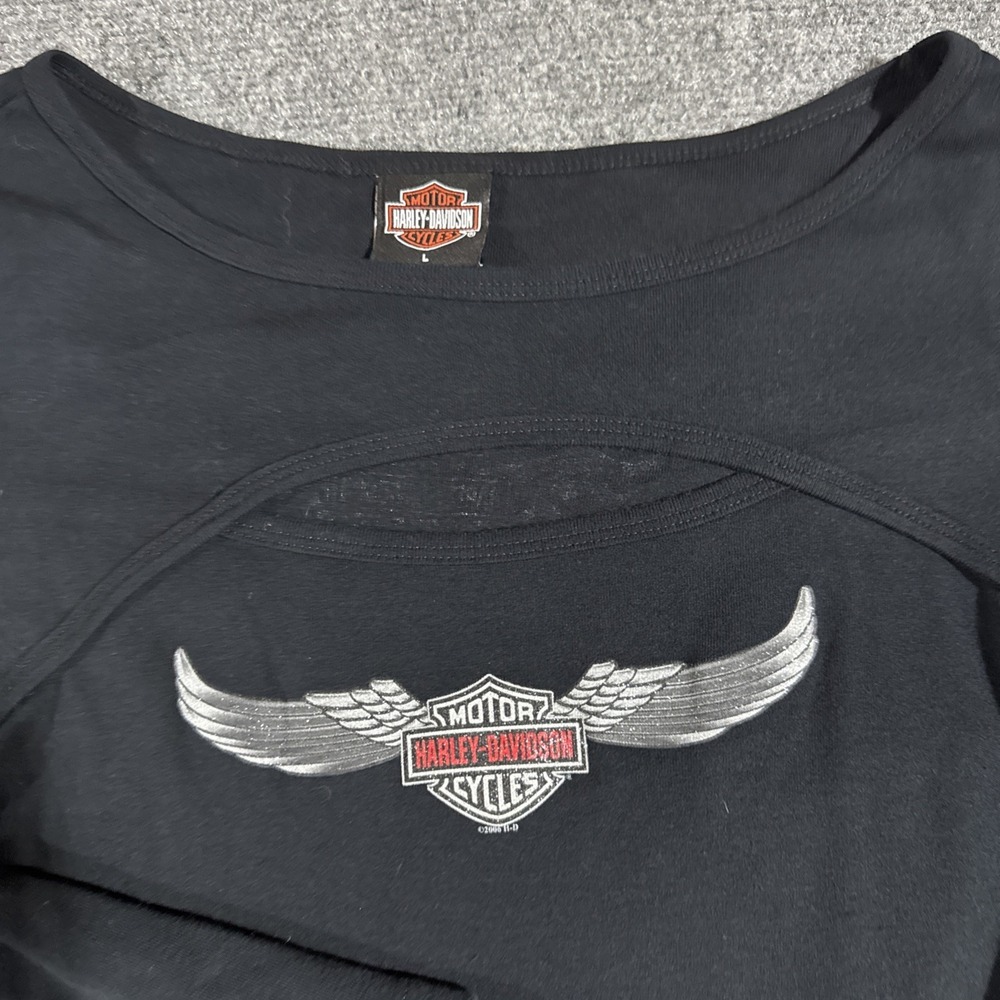 Harley-Davidson Women's Black Faribault MN Shirt SZ L Cutout - Picture 2 of 8